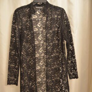SOPHISTICATE Black soft lace coat with band collar  Made in Canada
